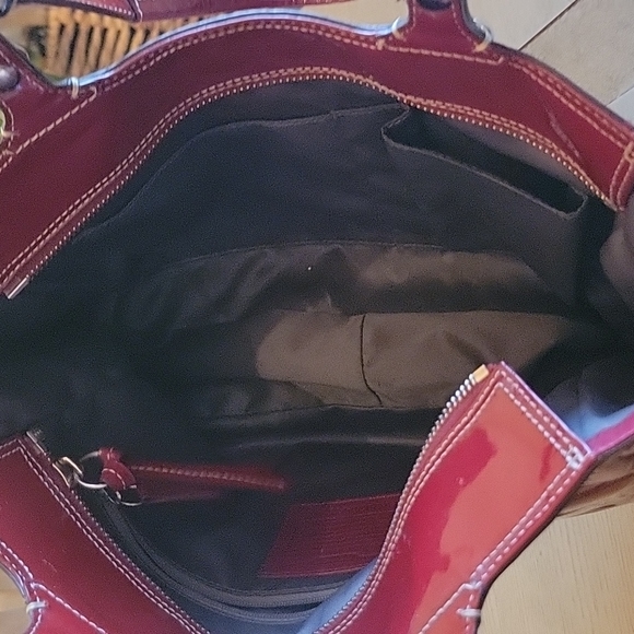 COACH red signature embossed leather satchel bag - Picture 9 of 11